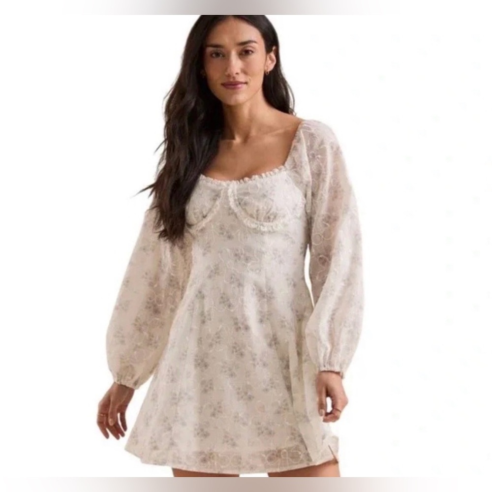 NWOT Altar'd State Sapphira Mini Dress Romantic Floral Ivory/Purple